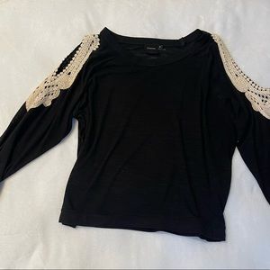 Black Long Sleeve Top with Crochet Shoulder Slits